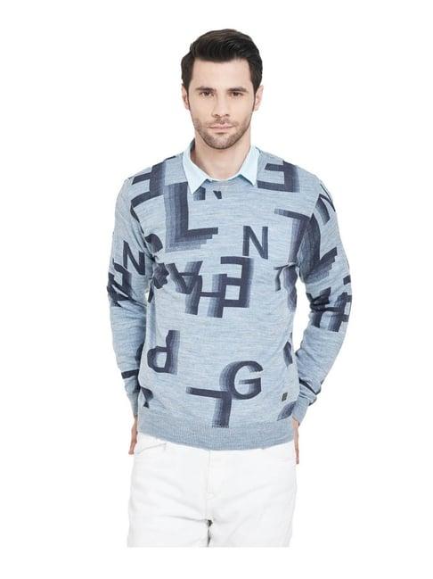 duke sky blue printed sweater