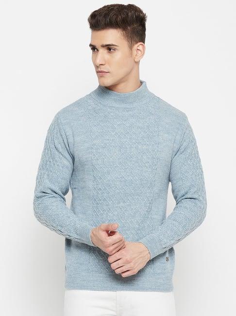 duke sky blue self design sweater
