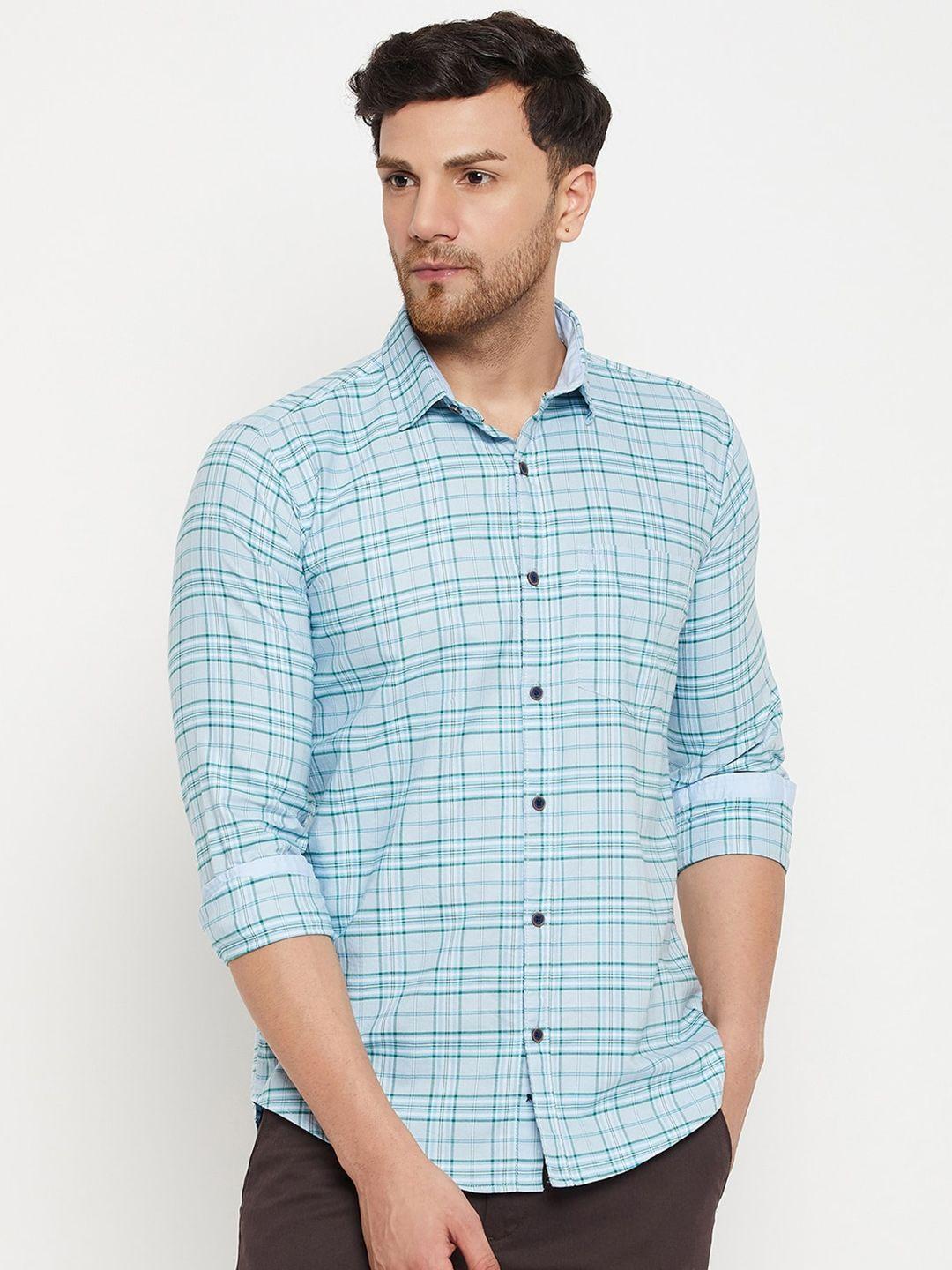 duke slim fit checked spread collar cotton casual shirt