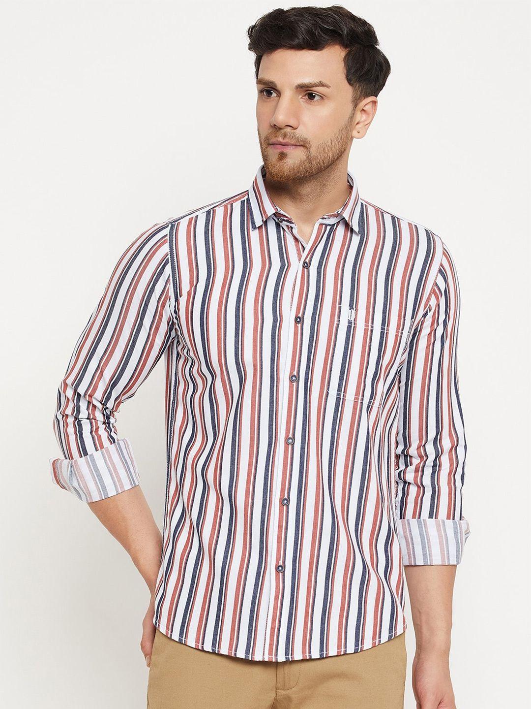 duke slim fit striped spread collar cotton casual shirt