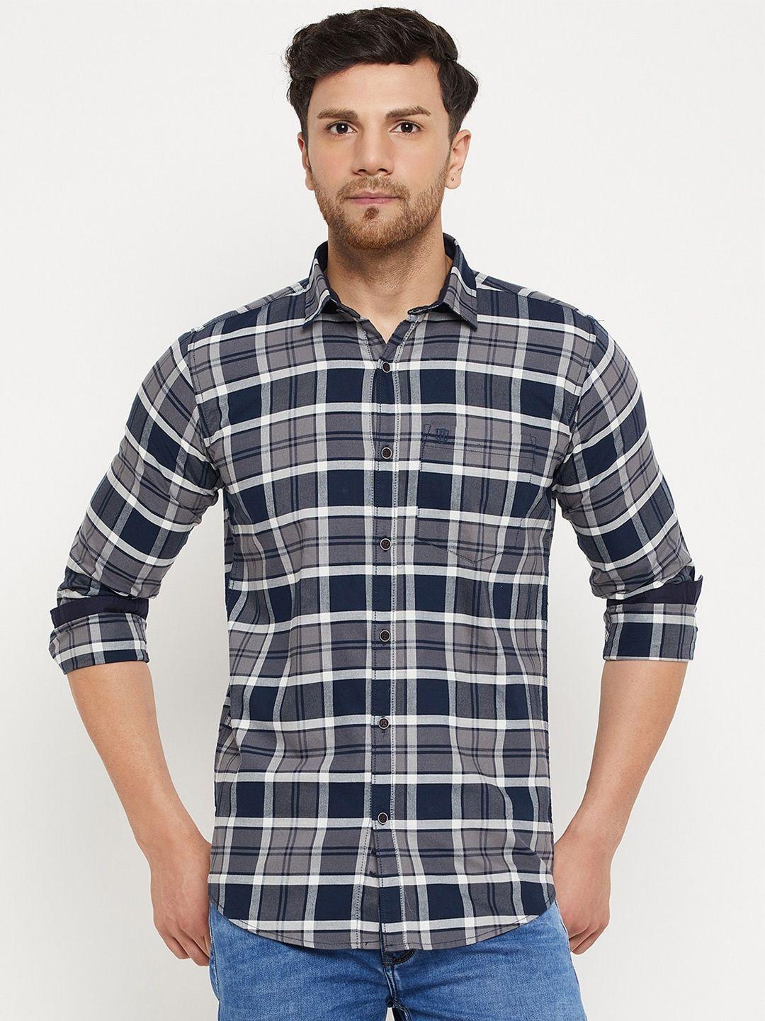 duke slim fit tartan checked cotton casual shirt