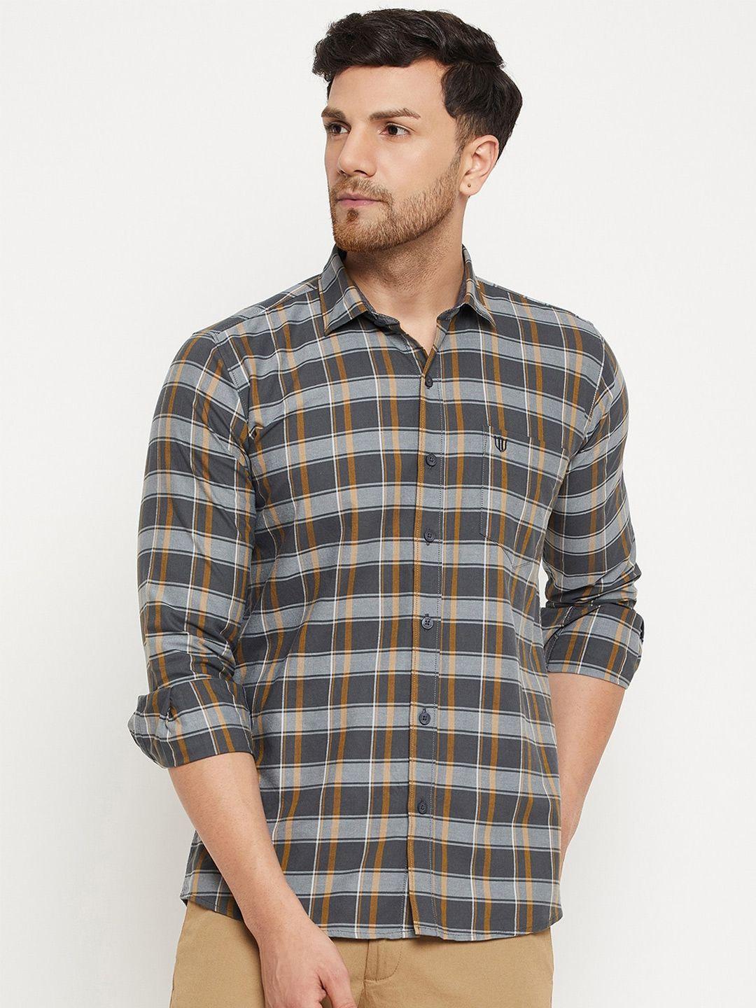 duke slim fit tartan checked cotton casual shirt