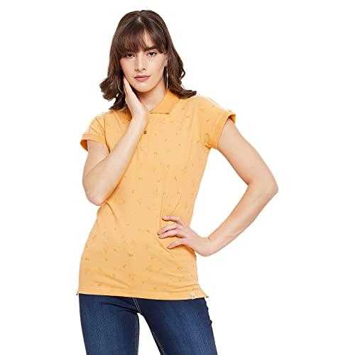 duke stardust women collared neck mango color lady top