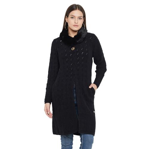 duke stardust women full sleeve long cardigan (sds1201_black_l)