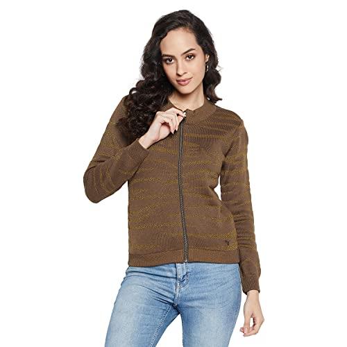 duke stardust women full sleeve round neck zipper cardigan (sds1004_tan_xxl)