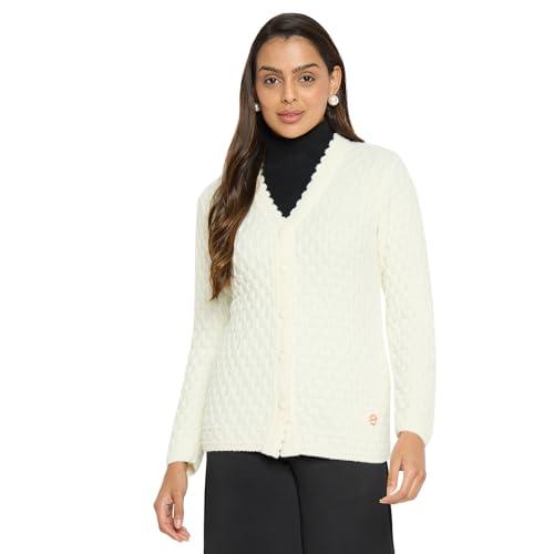 duke stardust women full sleeve v-neck cardigan (sds1158_off white_m)