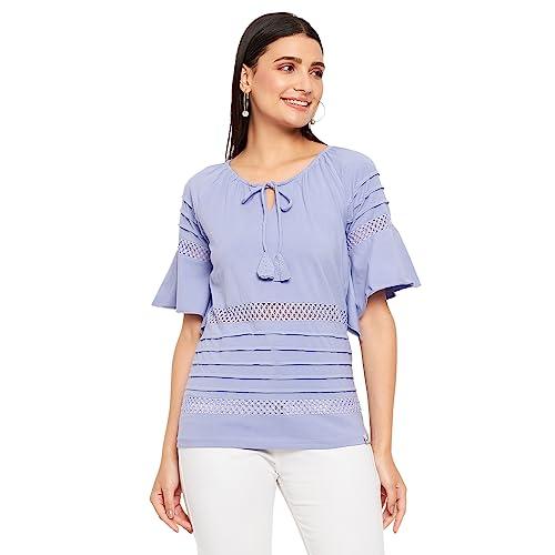 duke stardust women keyhole neck half sleeve solid top (lfx899_lavender_l)