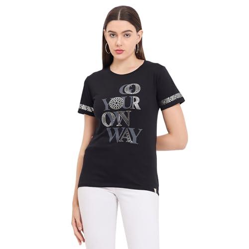 duke stardust women short sleeve round neck top (lfx3282_black_m)