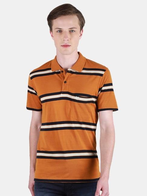 duke tan regular fit striped polo t-shirt