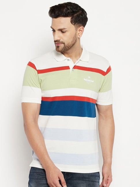 duke tangy orange slim fit striped polo t-shirt