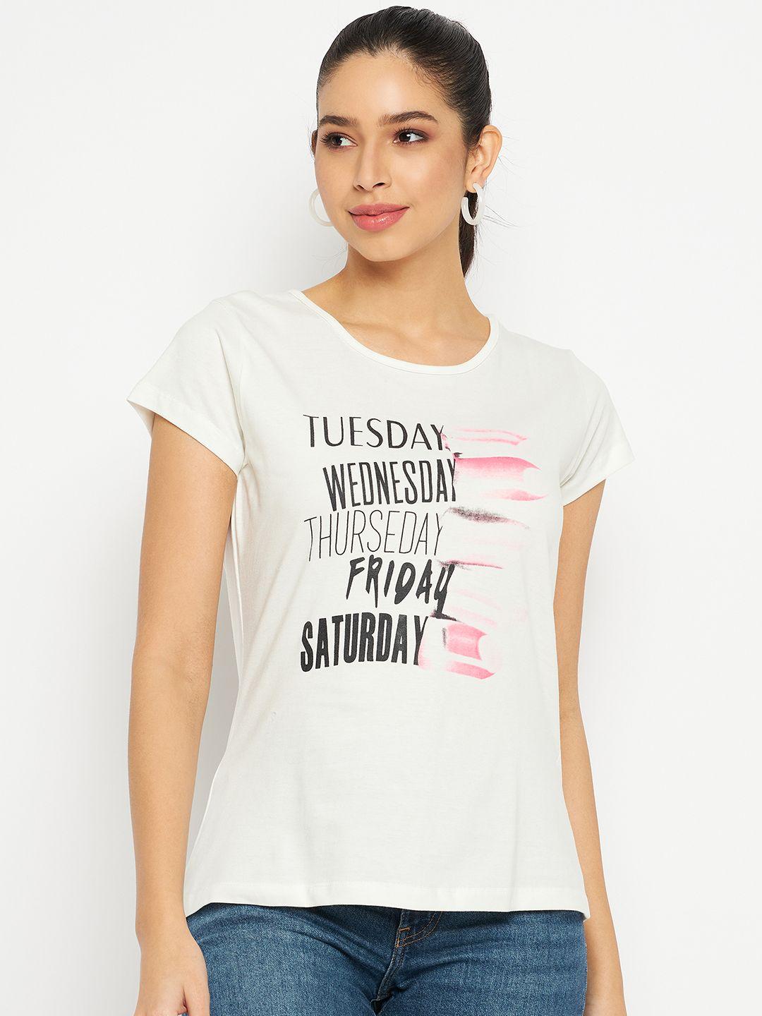 duke typography printed round neck opaque cotton top