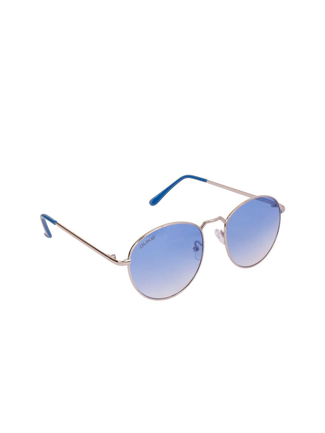 duke unisex blue lens & gold-toned round uv protected lens sunglasses