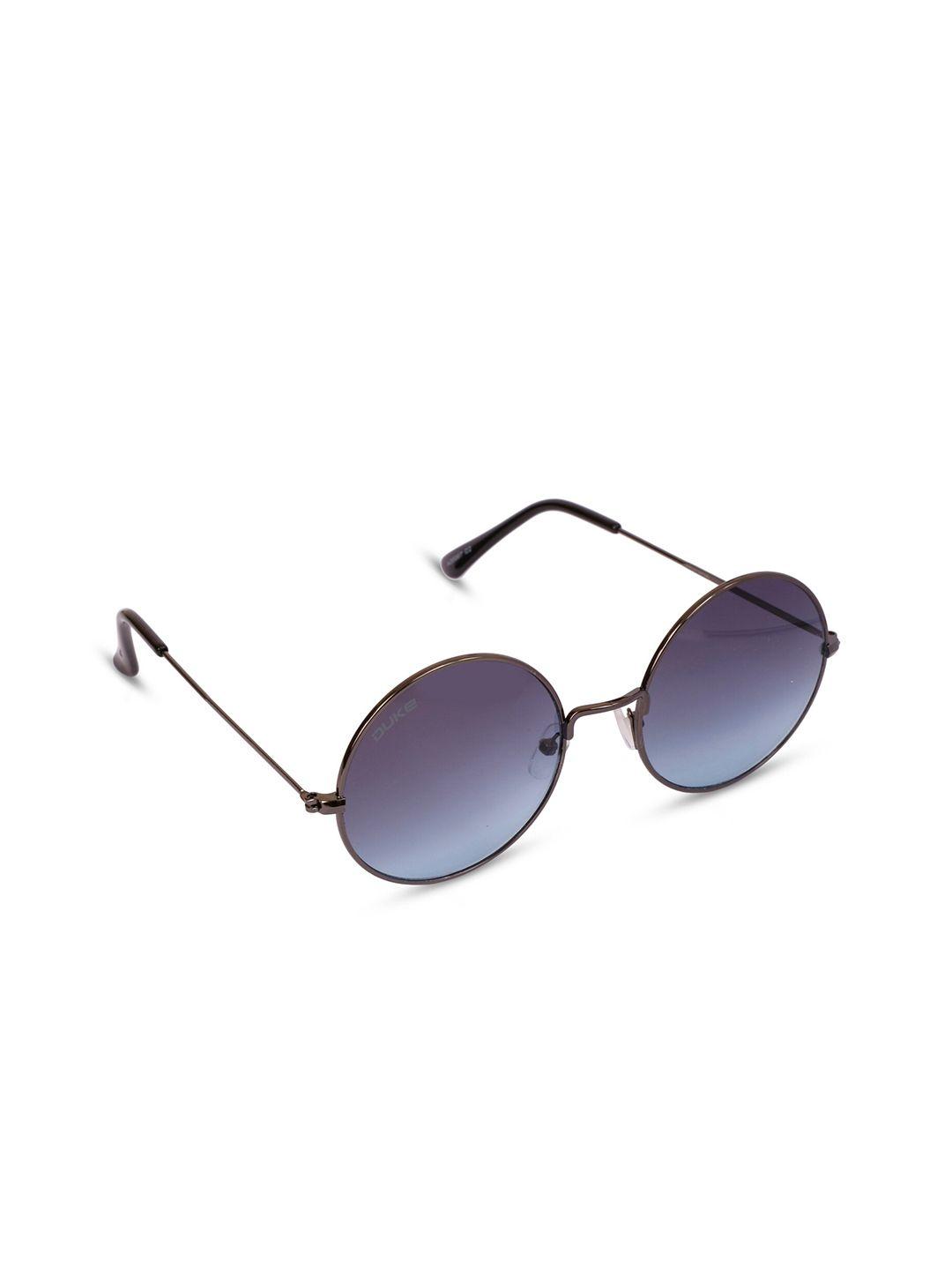 duke unisex blue lens & gunmetal-toned round sunglasses with uv protected lens