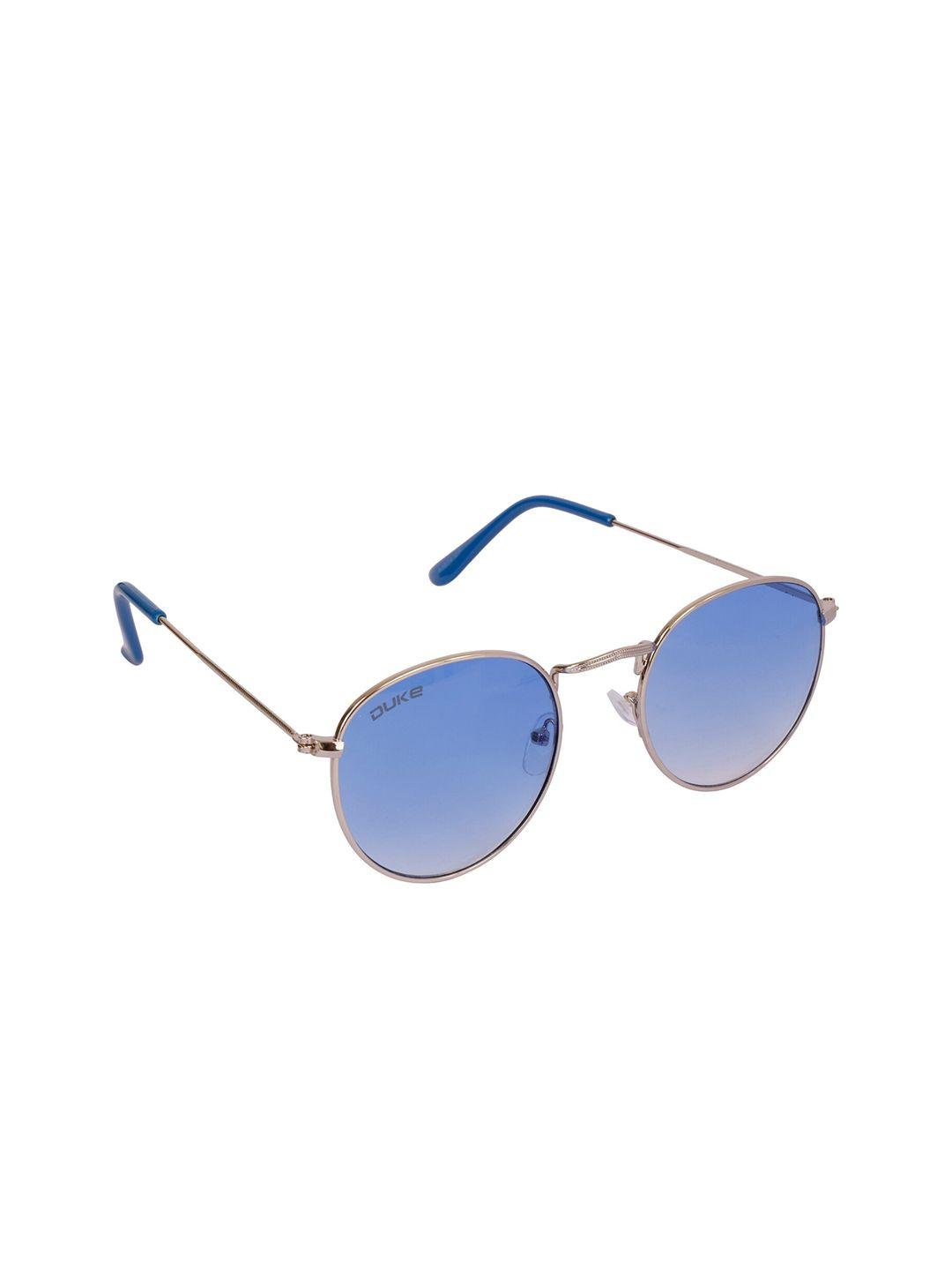 duke unisex blue lens & steel-toned round sunglasses with uv protected lens duke-a1874-c7