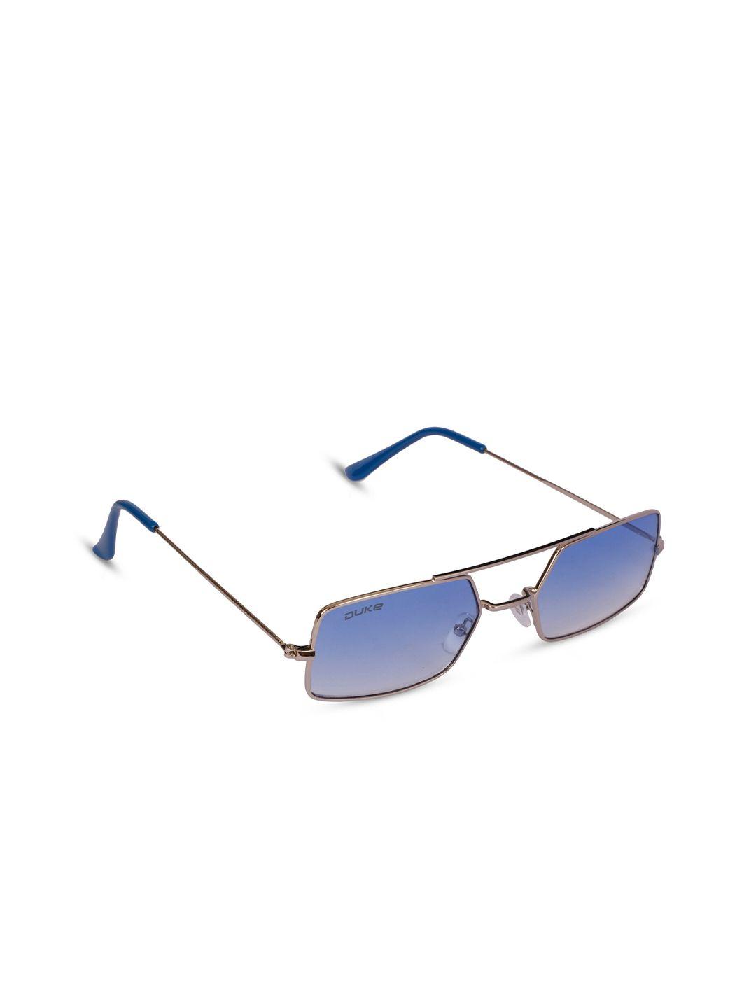 duke unisex blue lens & steel-toned uv protected rectangle sunglasses duke-a20069-c7