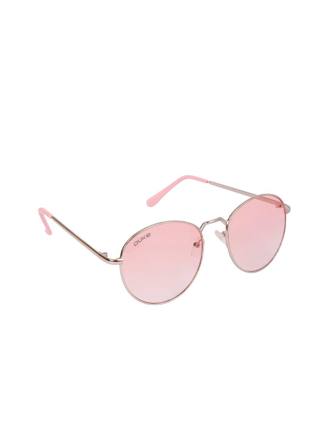 duke unisex pink lens & steel-toned round sunglasses with uv protected len duke-a1871-c6