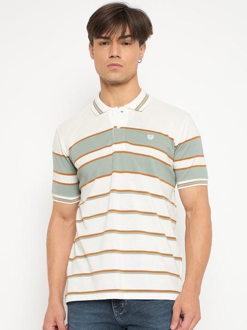 duke white & green slim fit striped polo t-shirt