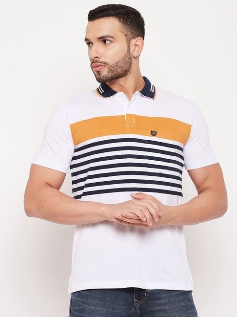 duke white slim fit striped polo t-shirt