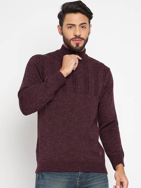 duke wine red regular fit self pattern sweater