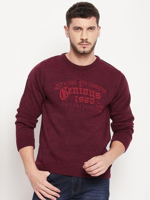 duke wine regular fit printed sweater