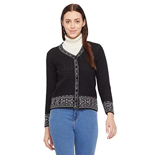 duke women's casual wool blend cardigan sweater (sds9623_black_xl