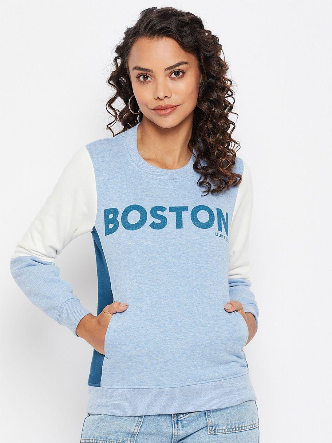 duke women blue printed typography  sweatshirt