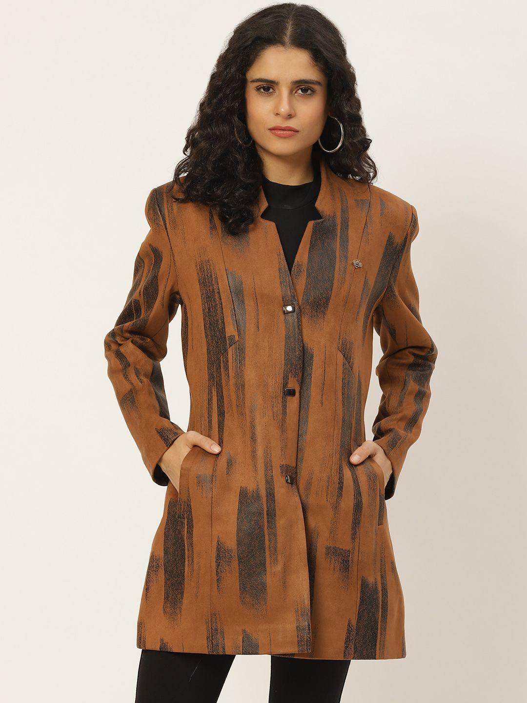 duke women brown & black abstract print coat