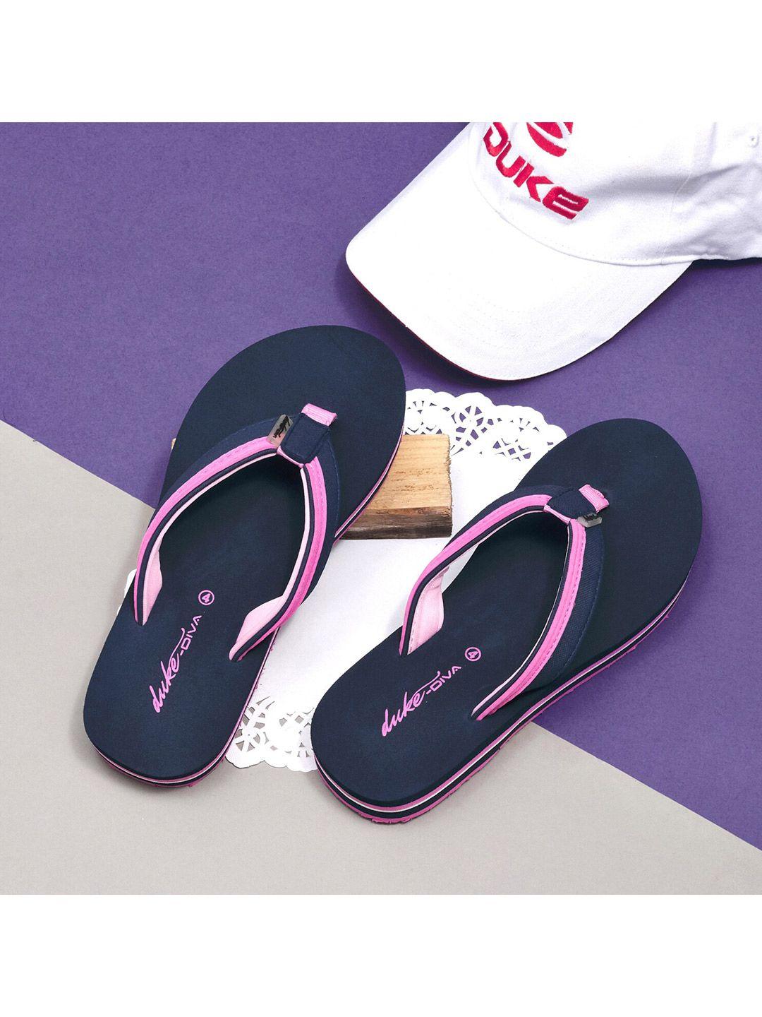 duke women navy blue & pink thong flip-flops