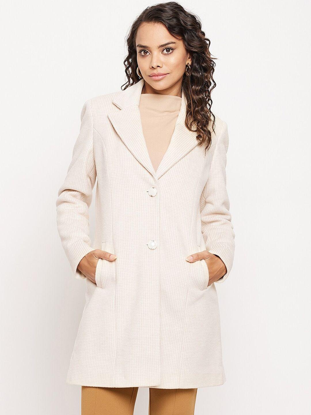 duke women off-white self design wool single-breasted trench coat