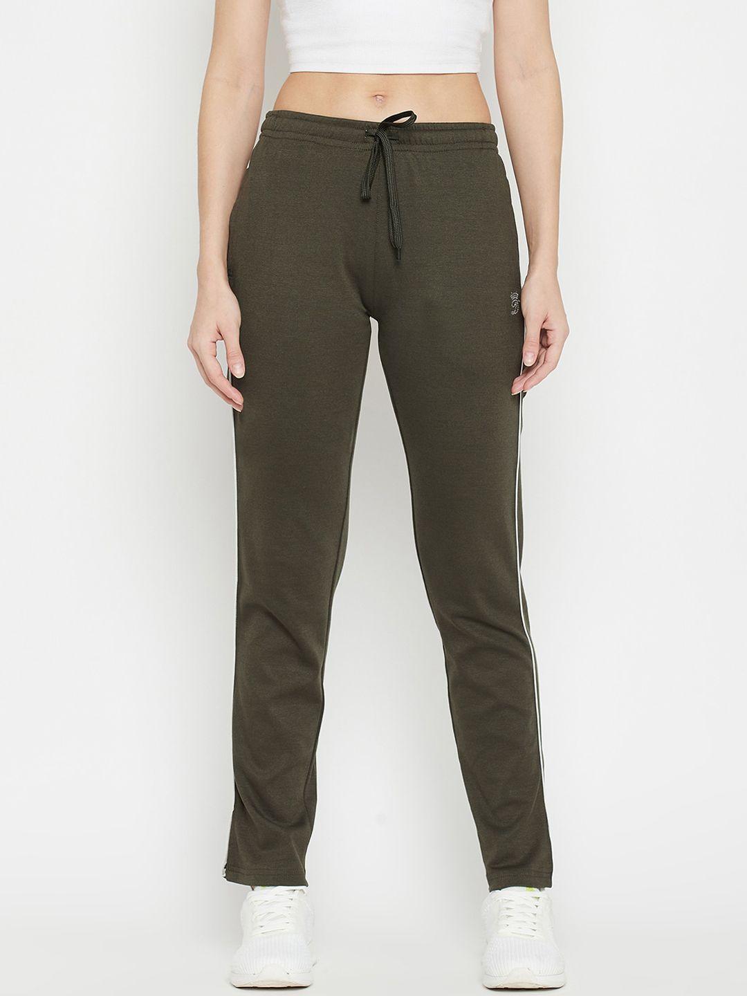 duke women olive-green solid cotton track pant