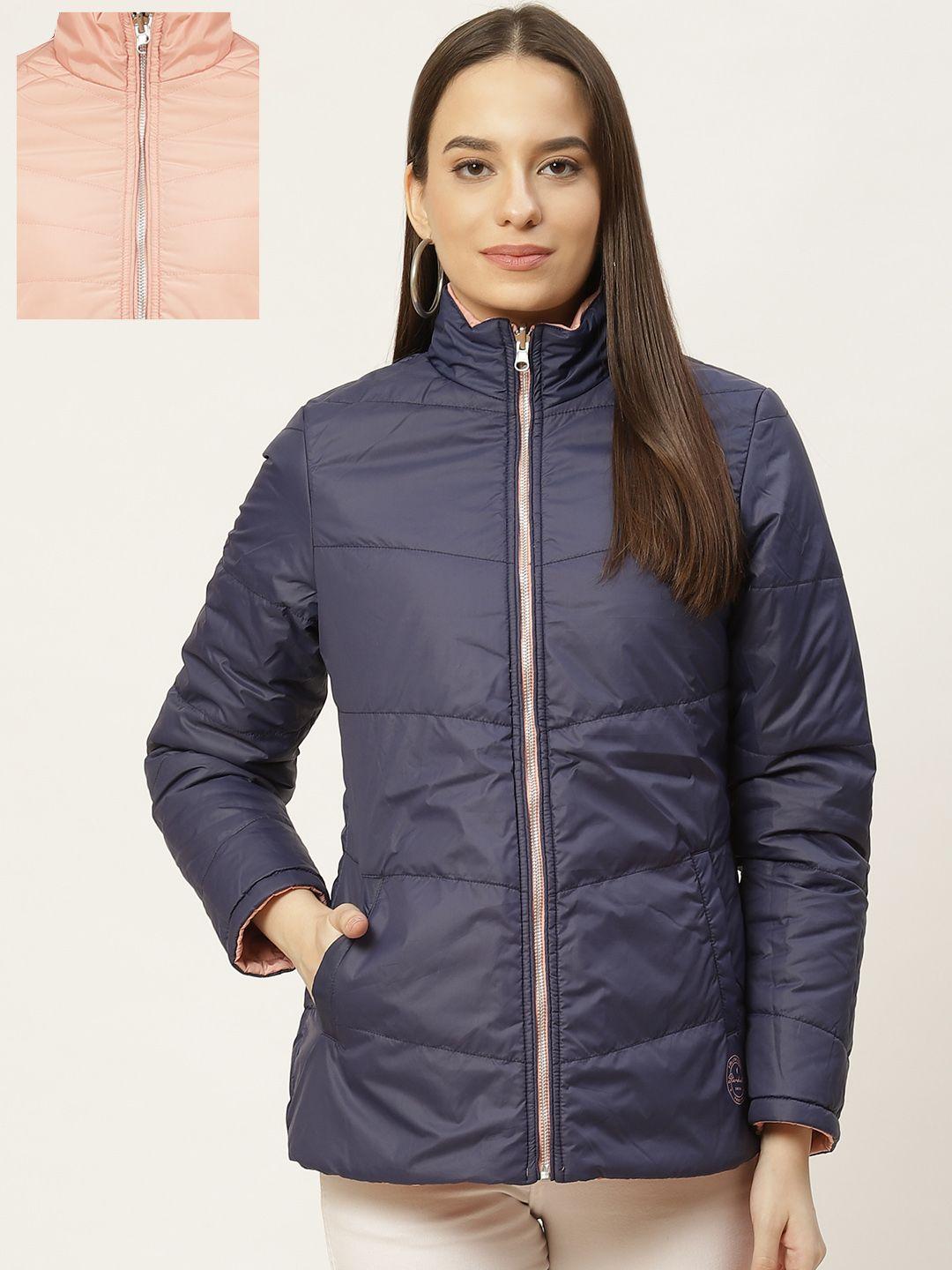 duke women pink & navy blue reversible padded jacket