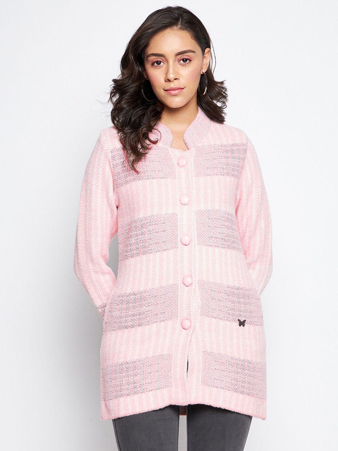 duke women pink striped longline wool cardigan
