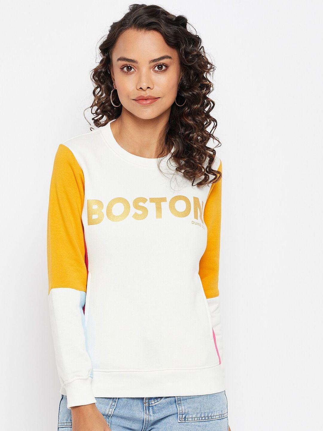 duke women white & yellow colourblocked sweatshirt