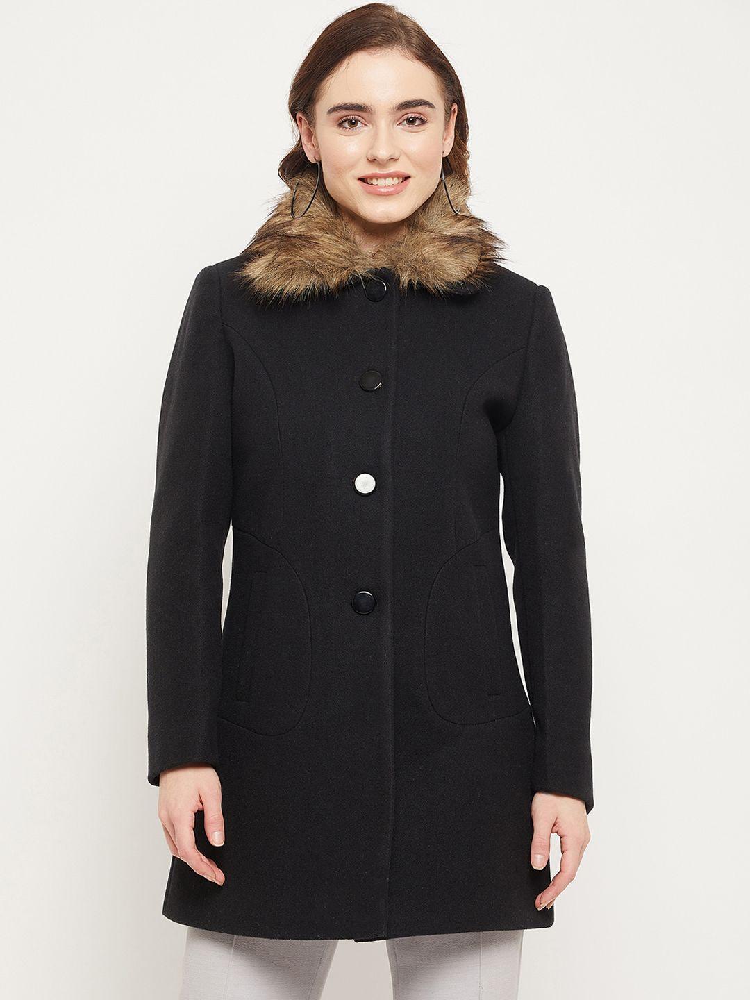 duke women wool single breasted fur collar winter overcoat