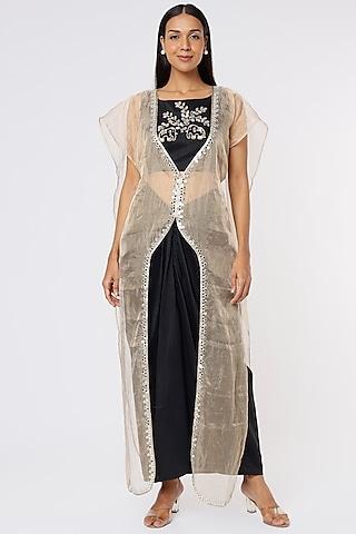 dull gold & black embroidered cape set