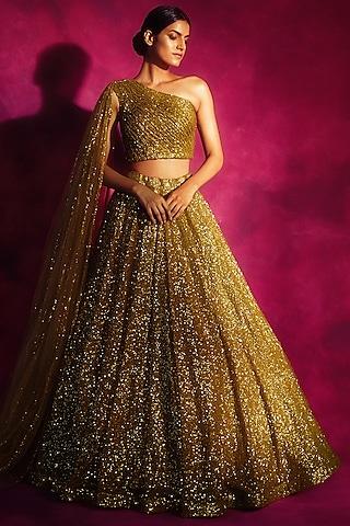 dull gold net sequins embroidered lehenga set