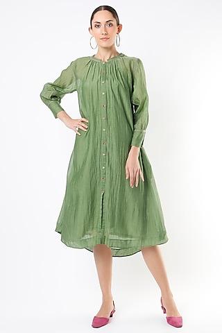dull green chanderi tunic dress