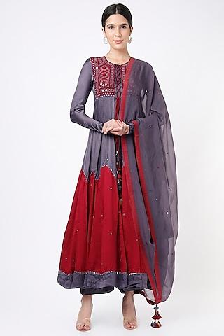 dull mauve hand embroidered anarkali set