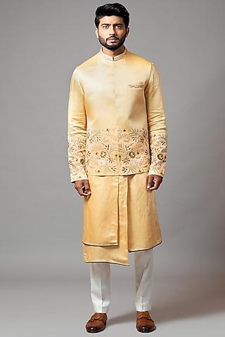 dull mustard embroidered nehru jacket