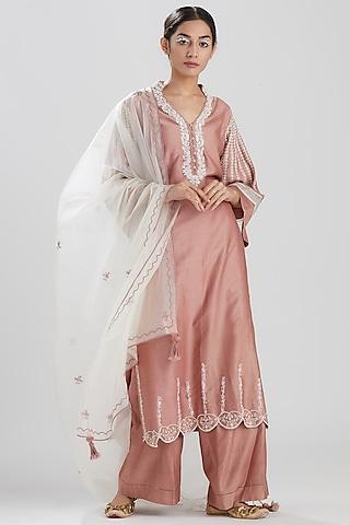 dull pink embroidered kurta set