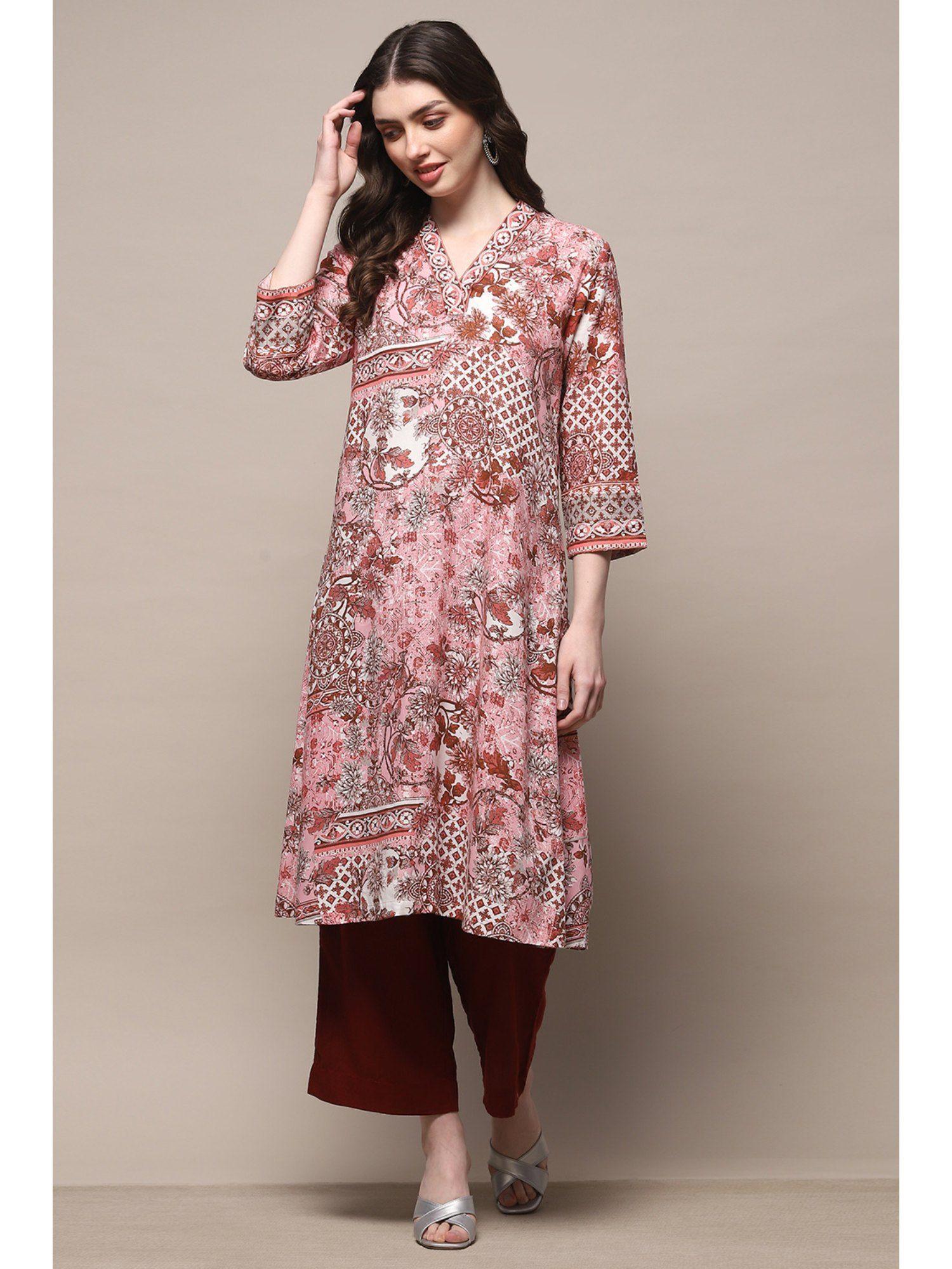 dull pink rayon straight kurta