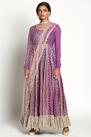 dull purple embroidered kalidar anarkali set