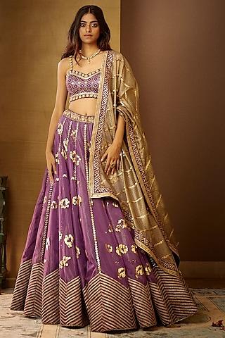 dull purple modal satin & organza lehenga set