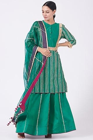 dull teal gota embroidered kurta set