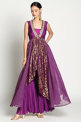 dull violet embroidered anarkali set