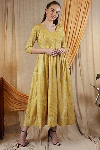 dull yellow embroidered dress