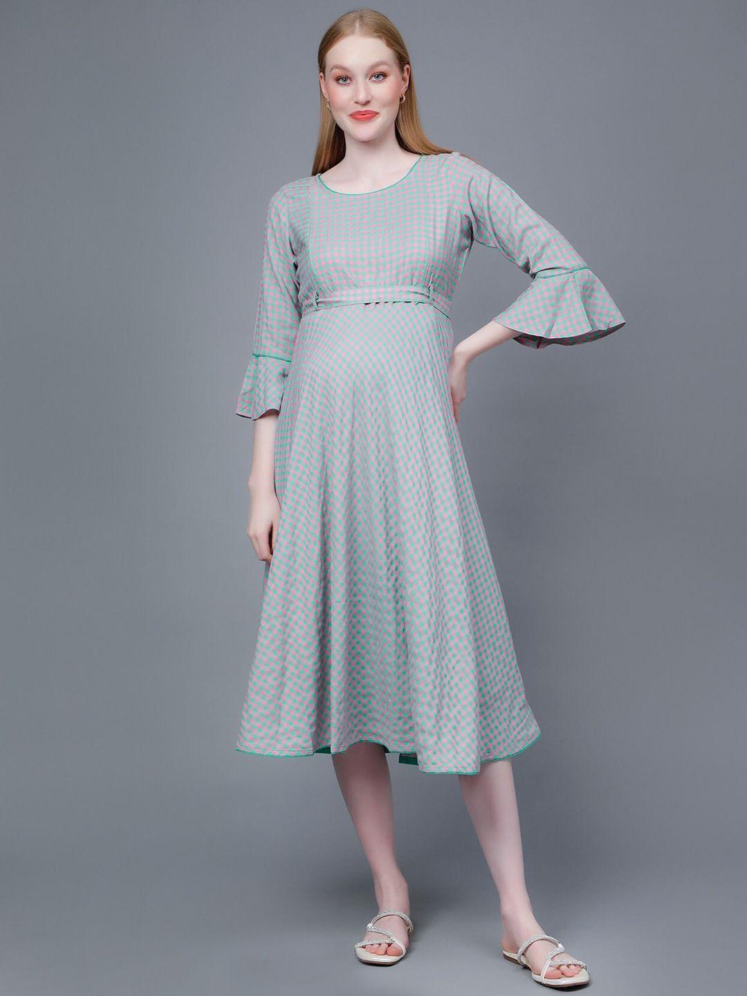 dummy shape checked bell sleeves maternity dress