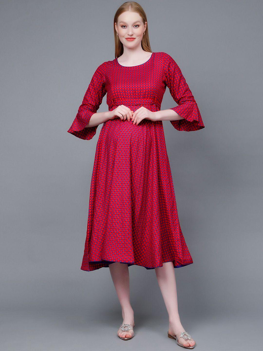 dummy shape checked bell sleeves maternity dress
