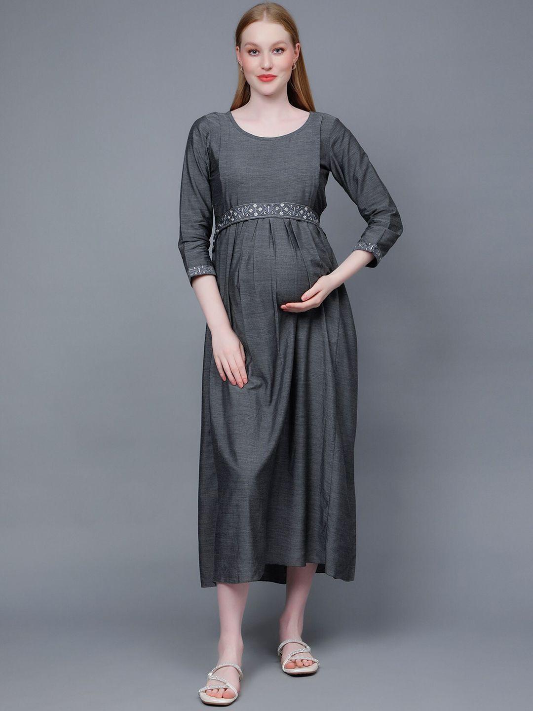 dummy shape embroidered maternity pure cotton a-line ethnic dress