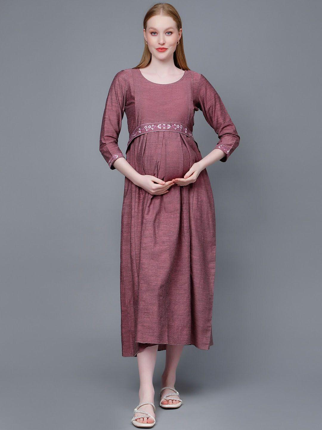 dummy shape embroidered maternity pure cotton a-line ethnic dress